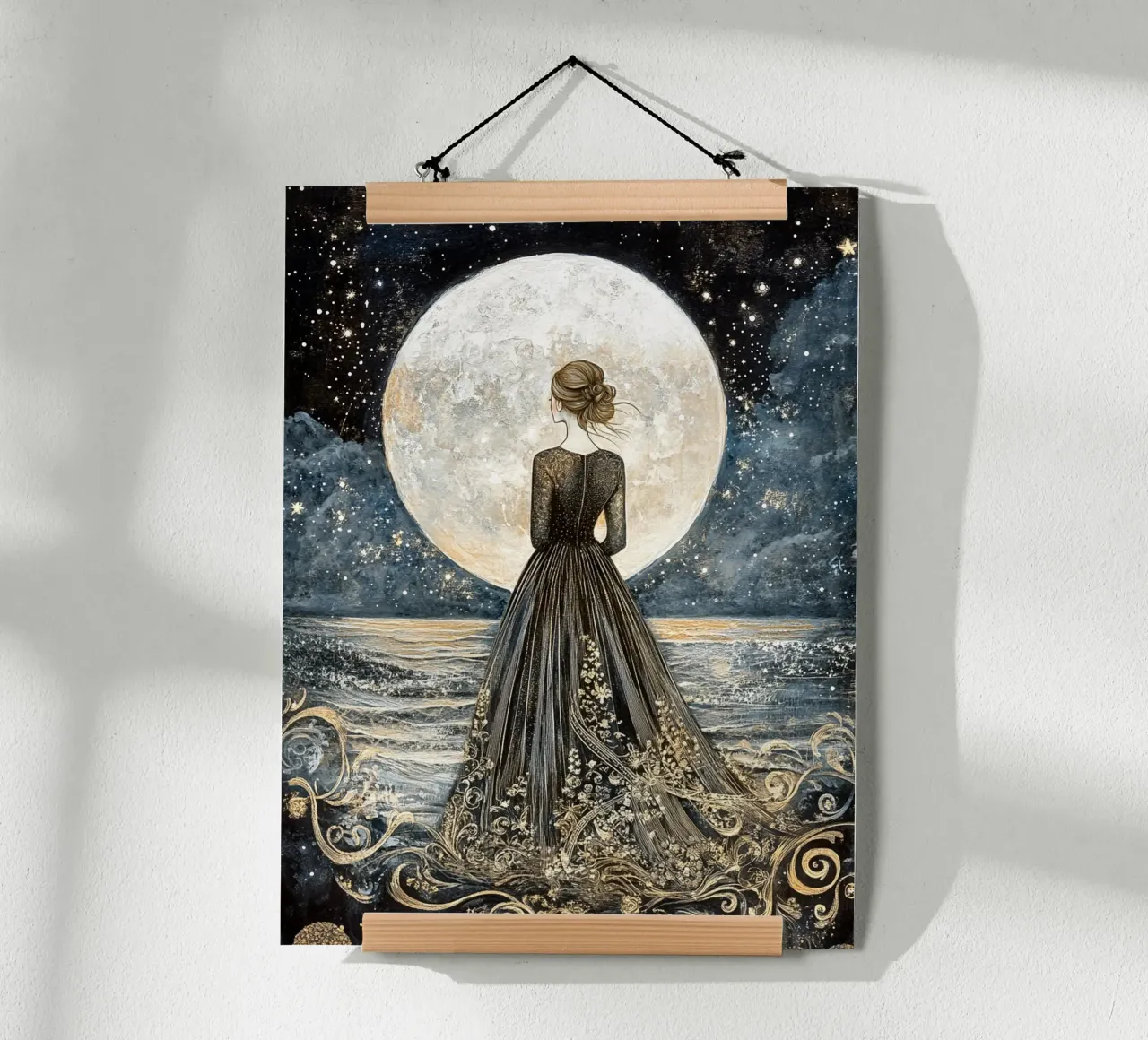 Luna e mare poster con telaio in legno da Art-Nouveau-Dsg