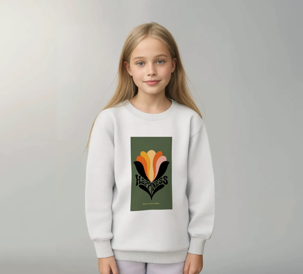 HAPPINESS BLOOMS FROM WITHIN felpa bambino da 20 Farben