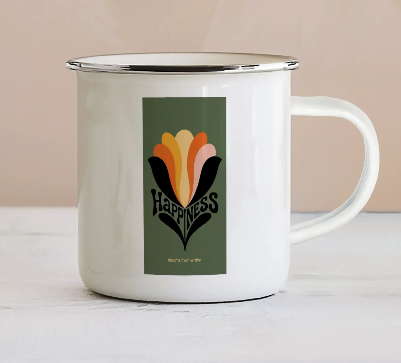 HAPPINESS BLOOMS FROM WITHIN tazza in smalto da 20 Farben