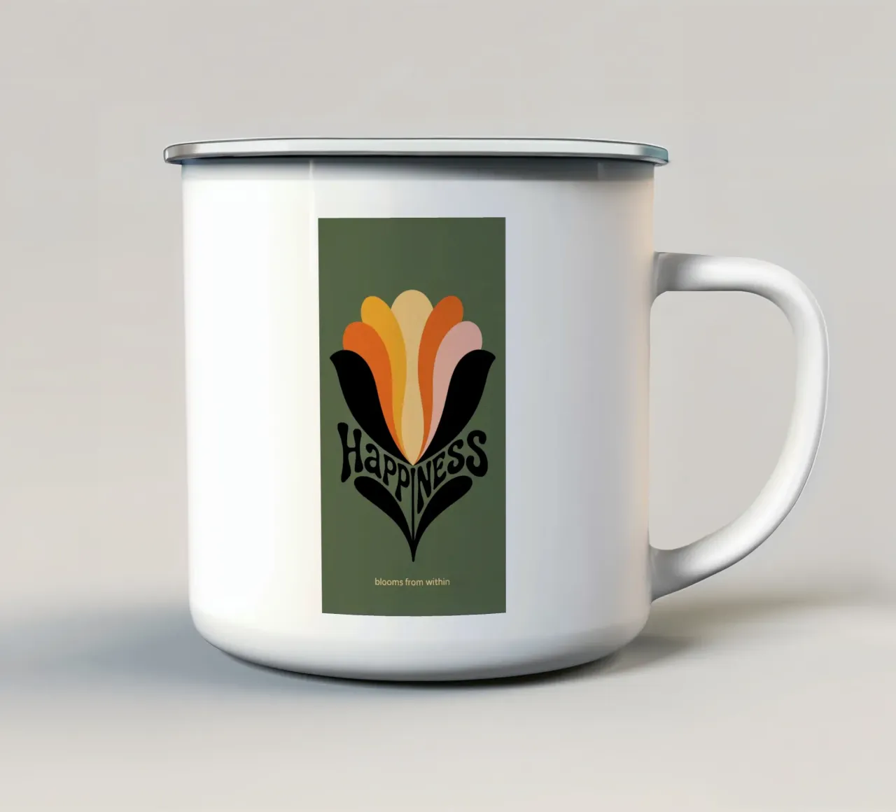 HAPPINESS BLOOMS FROM WITHIN tazza in smalto da 20 Farben