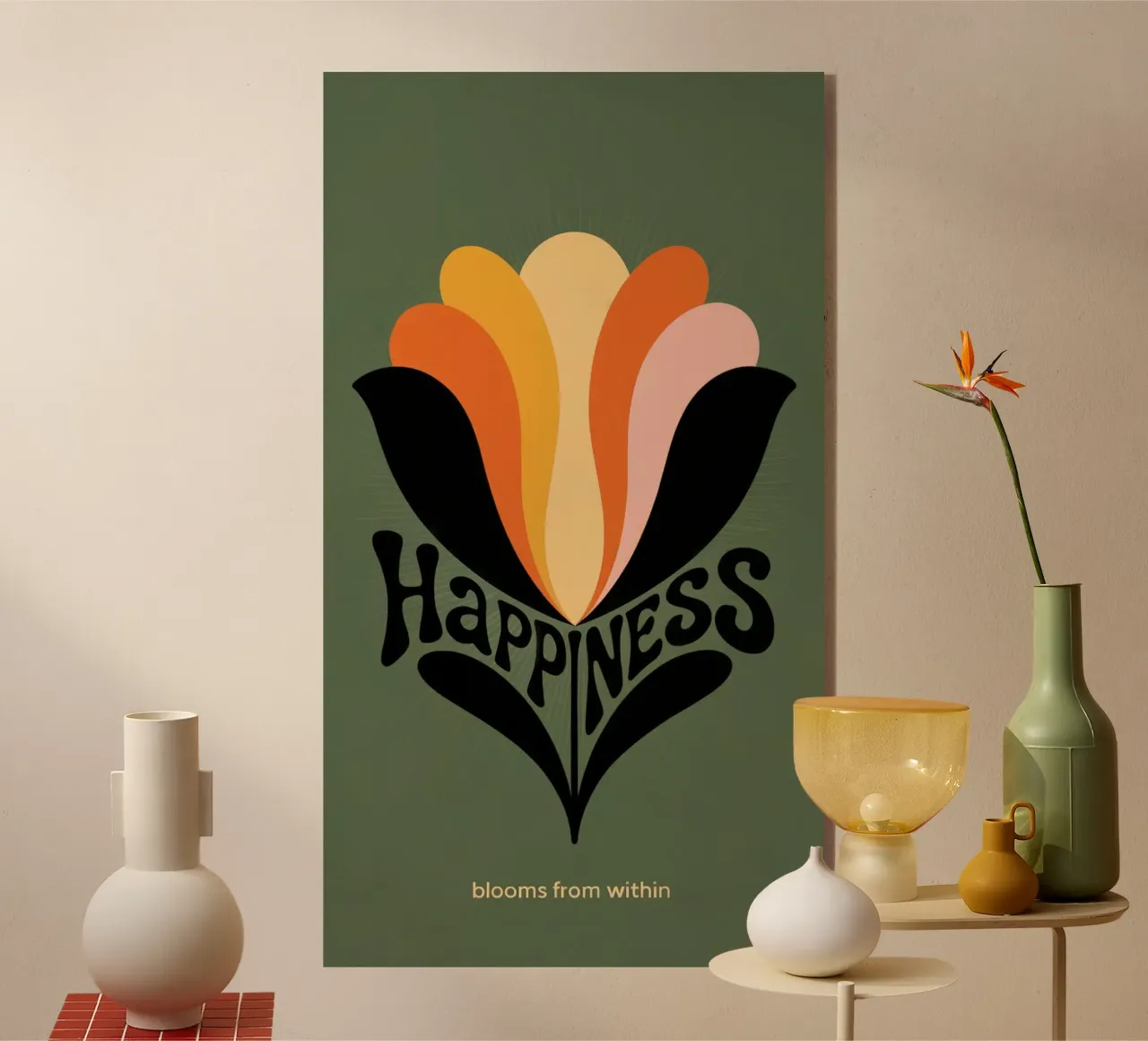 HAPPINESS BLOOMS FROM WITHIN Acryl-Glas von 20 Farben