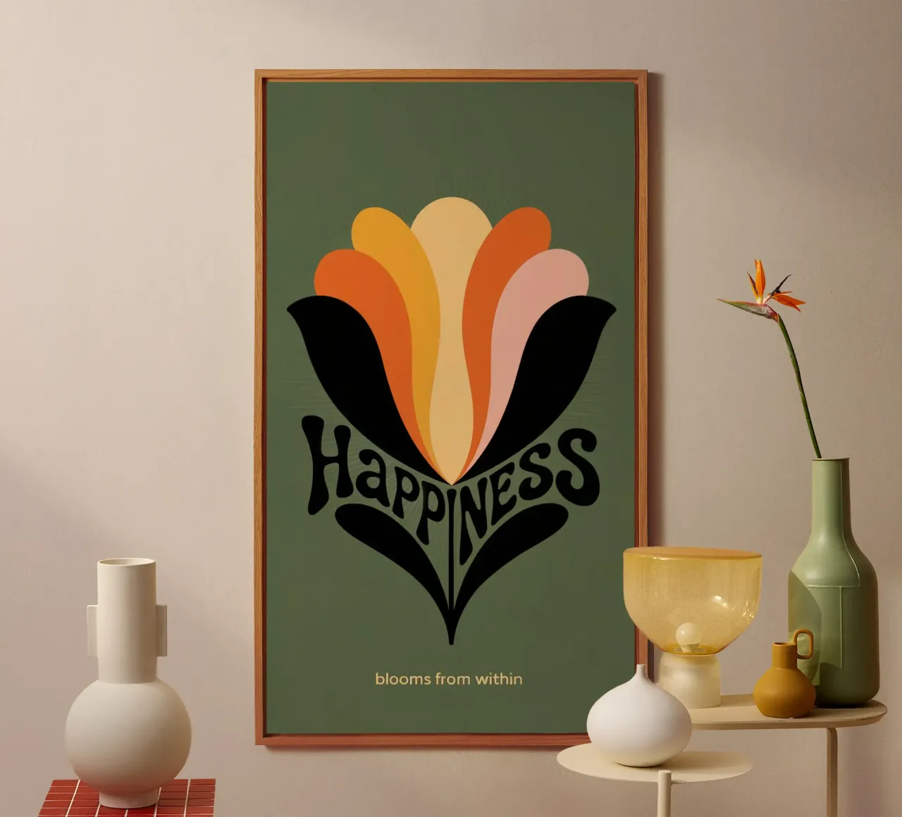 HAPPINESS BLOOMS FROM WITHIN pannello forex da 20 Farben