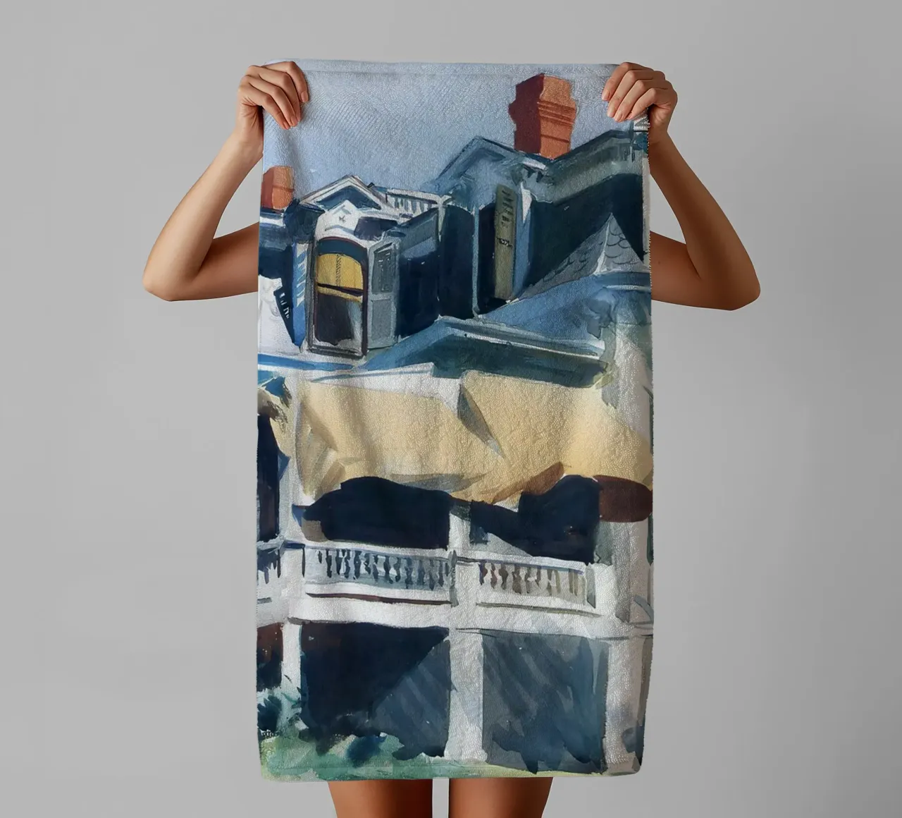 Le toit en mansarde de Hopper - Aquarelle et architecture américaines serviette de bain de NorwesClub