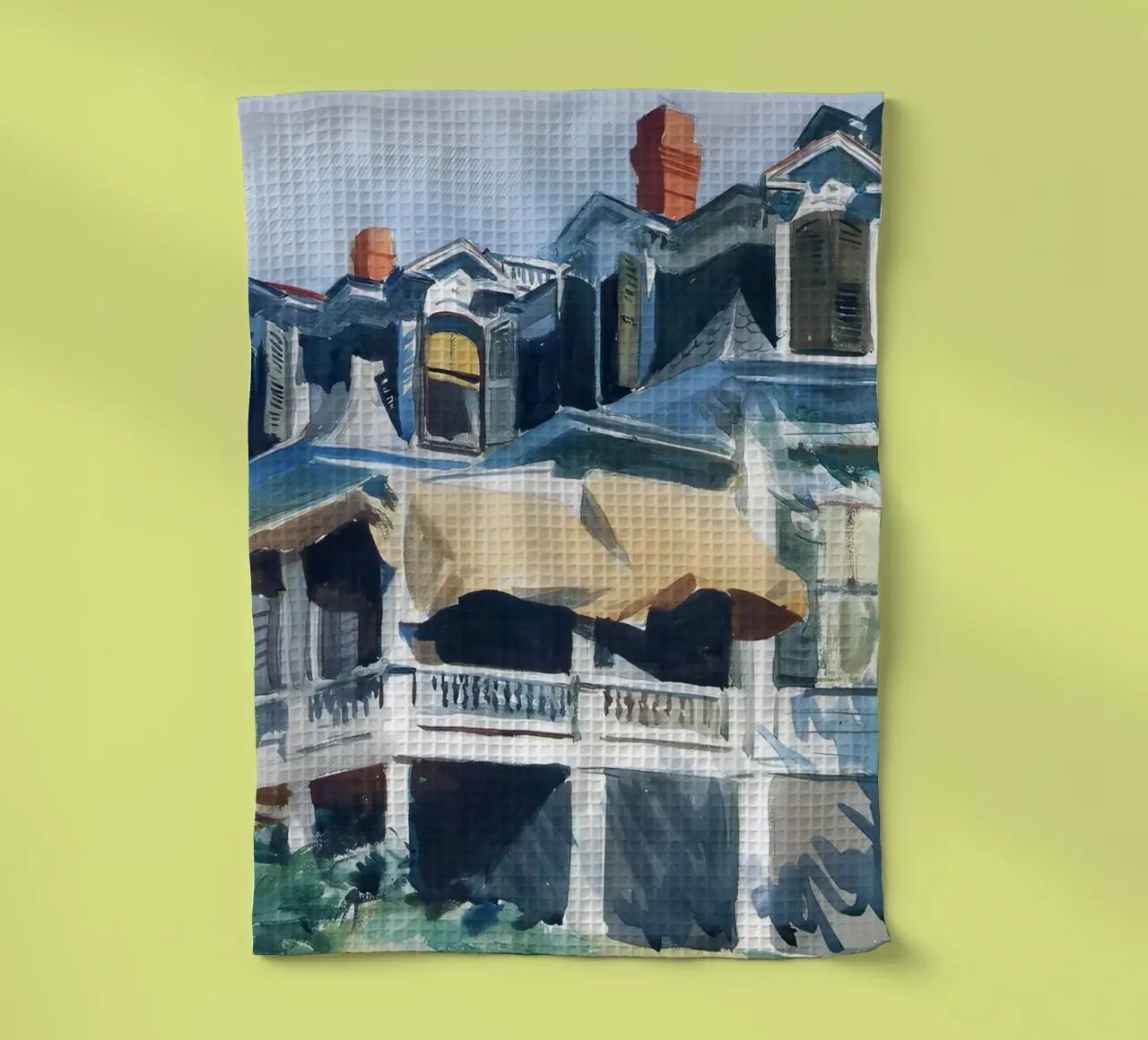 Le toit en mansarde de Hopper - Aquarelle et architecture américaines torchon de NorwesClub