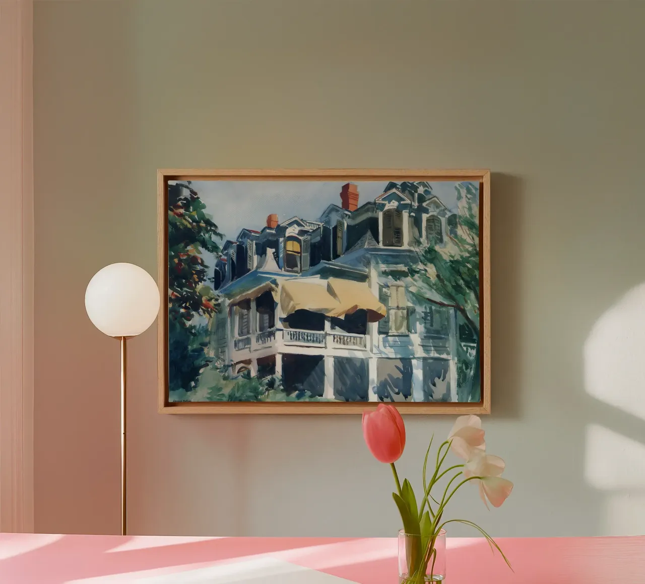 Mansardedak" van Hopper - Amerikaanse aquarel en architectuur canvas van NorwesClub