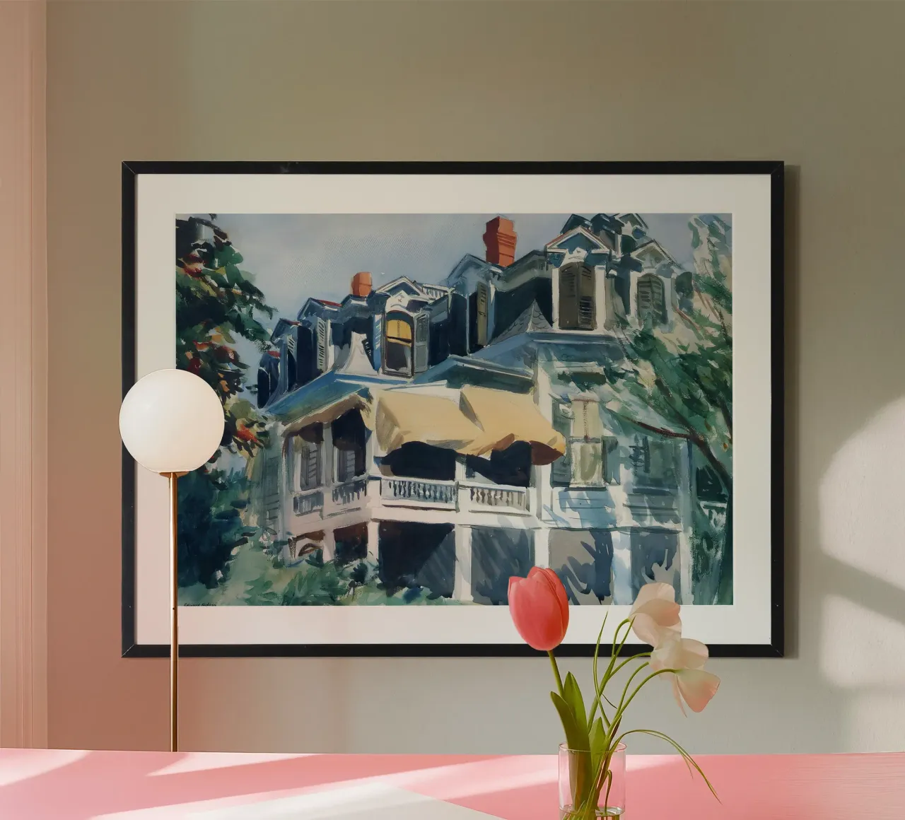 Il "Tetto a mansarda" di Hopper - Acquerello americano e architettura poster da NorwesClub