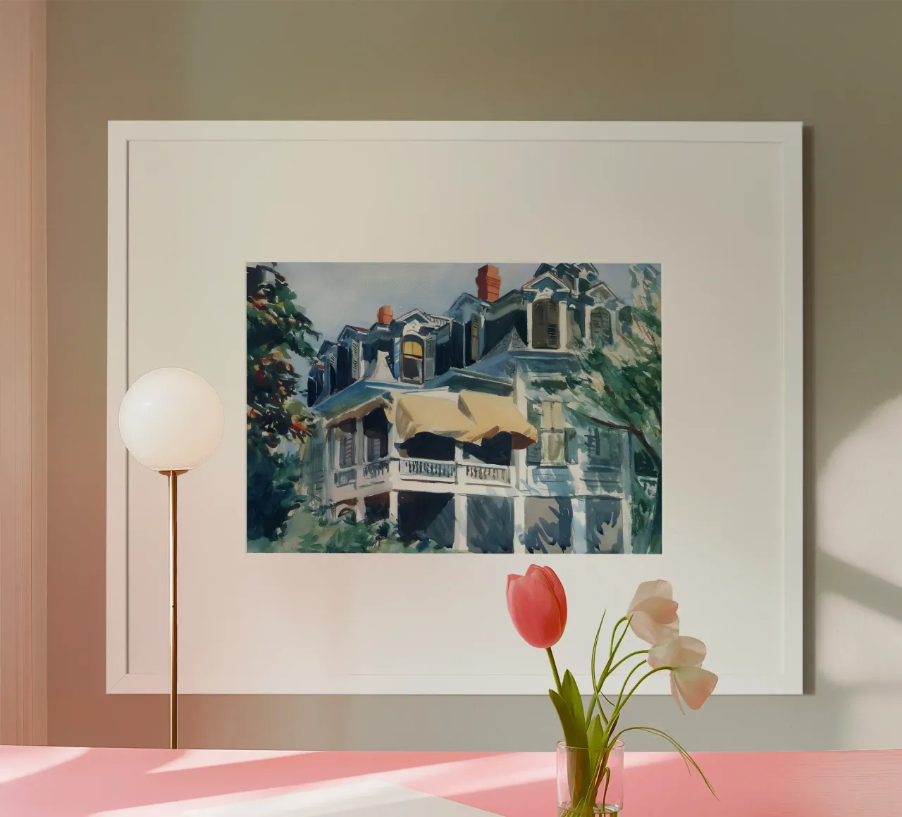 Il "Tetto a mansarda" di Hopper - Acquerello americano e architettura poster da NorwesClub