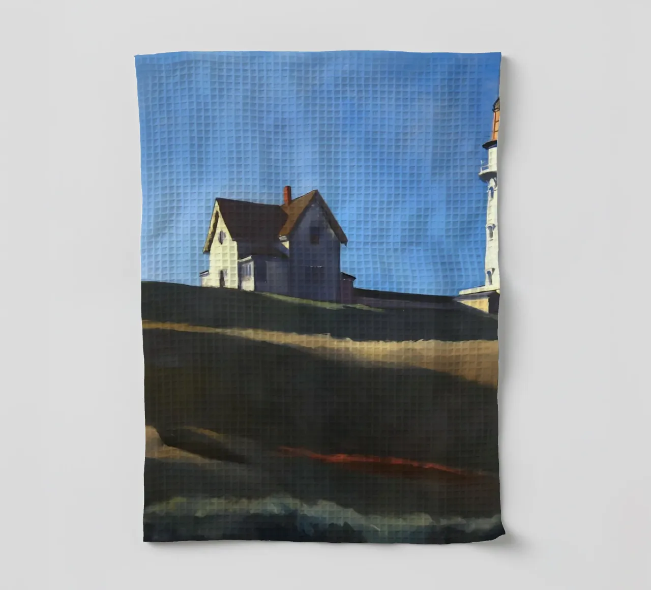 Hopper's "Lighthouse Hill" - Coastal Realism & Solitude Art tea towel by NorwesClub