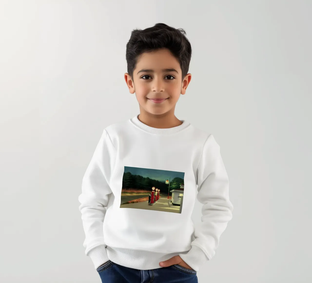 Hopper's "Gas" - American Realism & Solitary Roadside Scene kids sweatshirt by NorwesClub