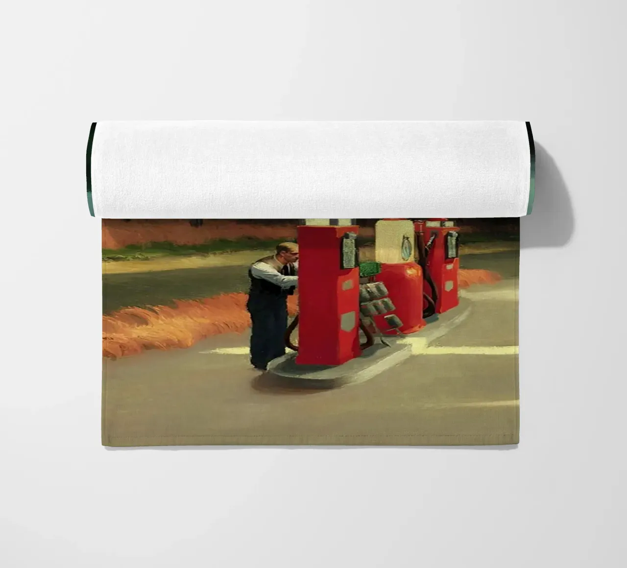 Hopper's "Gas" - Amerikaans realisme en eenzame scène langs de weg strandhanddoek van NorwesClub
