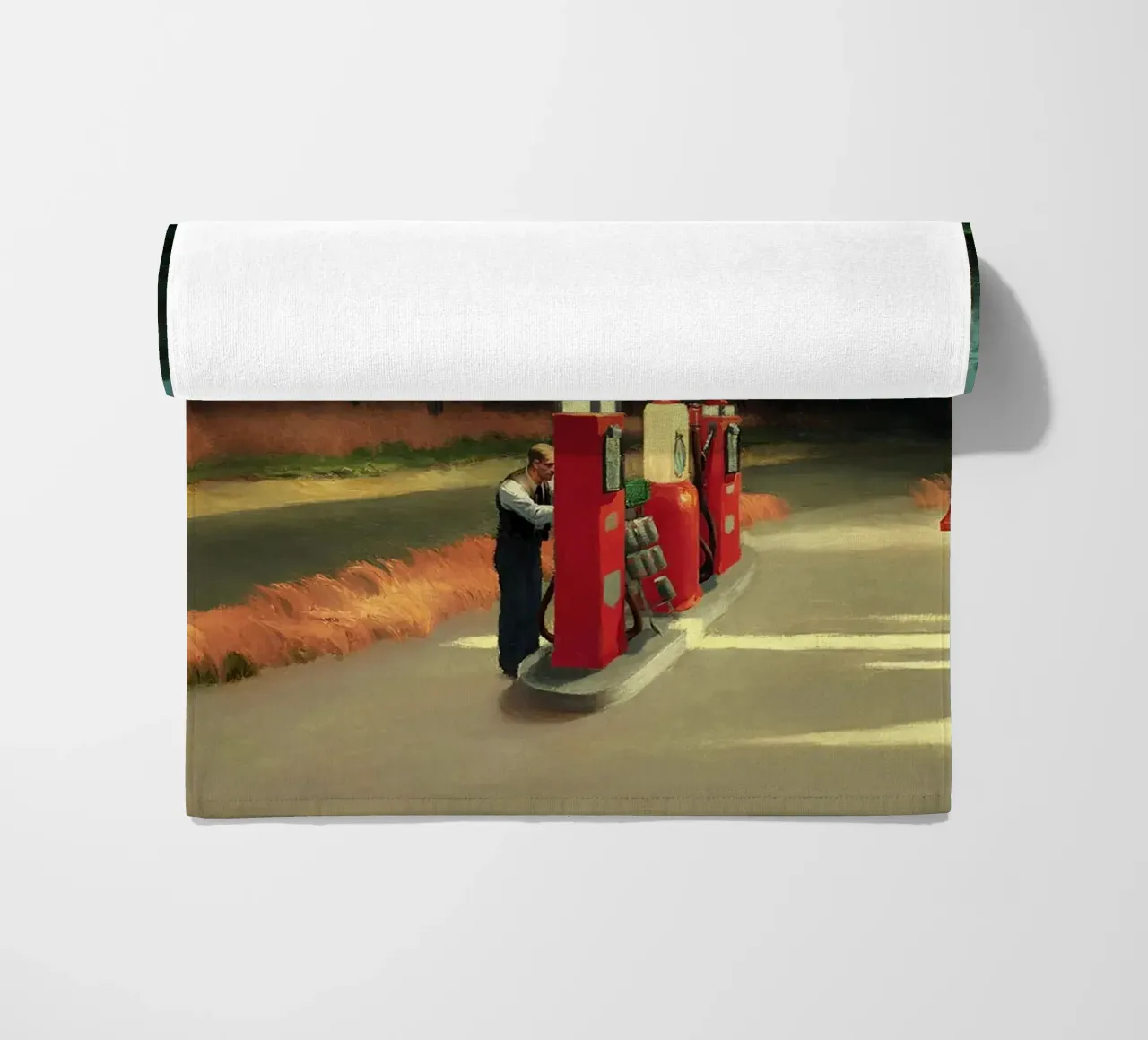 Hopper's "Gas" - Amerikaans realisme en eenzame scène langs de weg strandhanddoek van NorwesClub