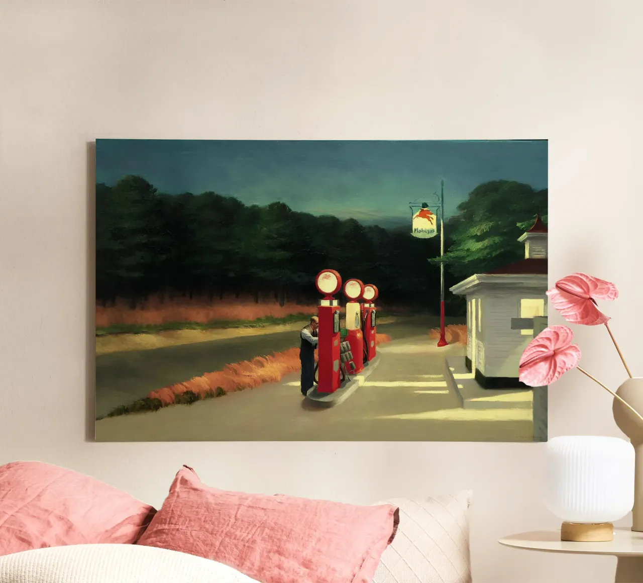 Hopper's "Gas" - Amerikaans realisme en eenzame scène langs de weg canvas van NorwesClub