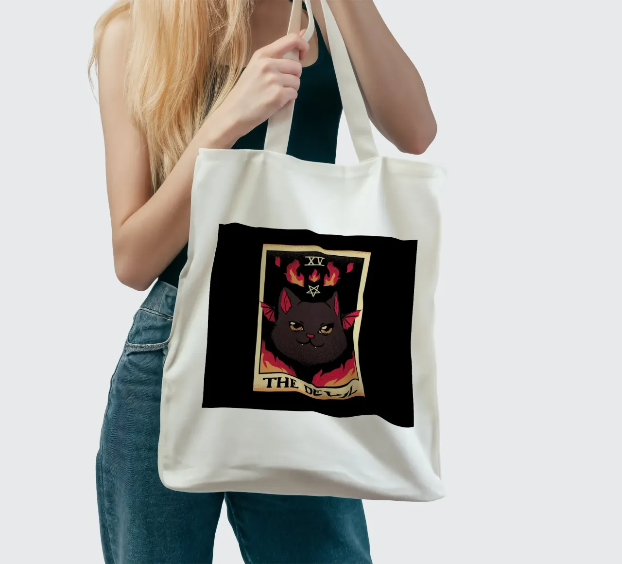 The Devil Cat Tarot Card tote bag by Tobe Fonseca