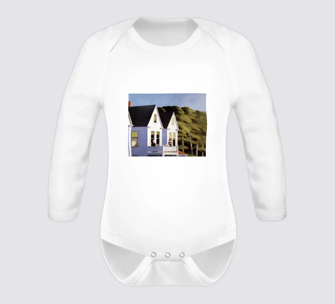 Hopper's "Second Story Sunlight" - American Realism & Sunlit long-sleeve baby romper by NorwesClub