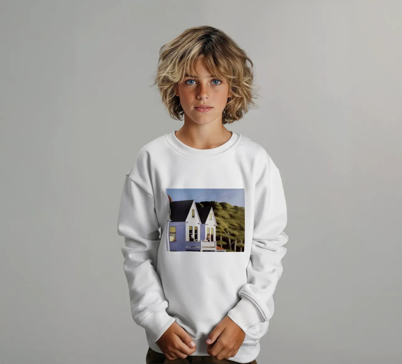 Hopper's "Second Story Sunlight" - American Realism & Sunlit kids sweatshirt by NorwesClub