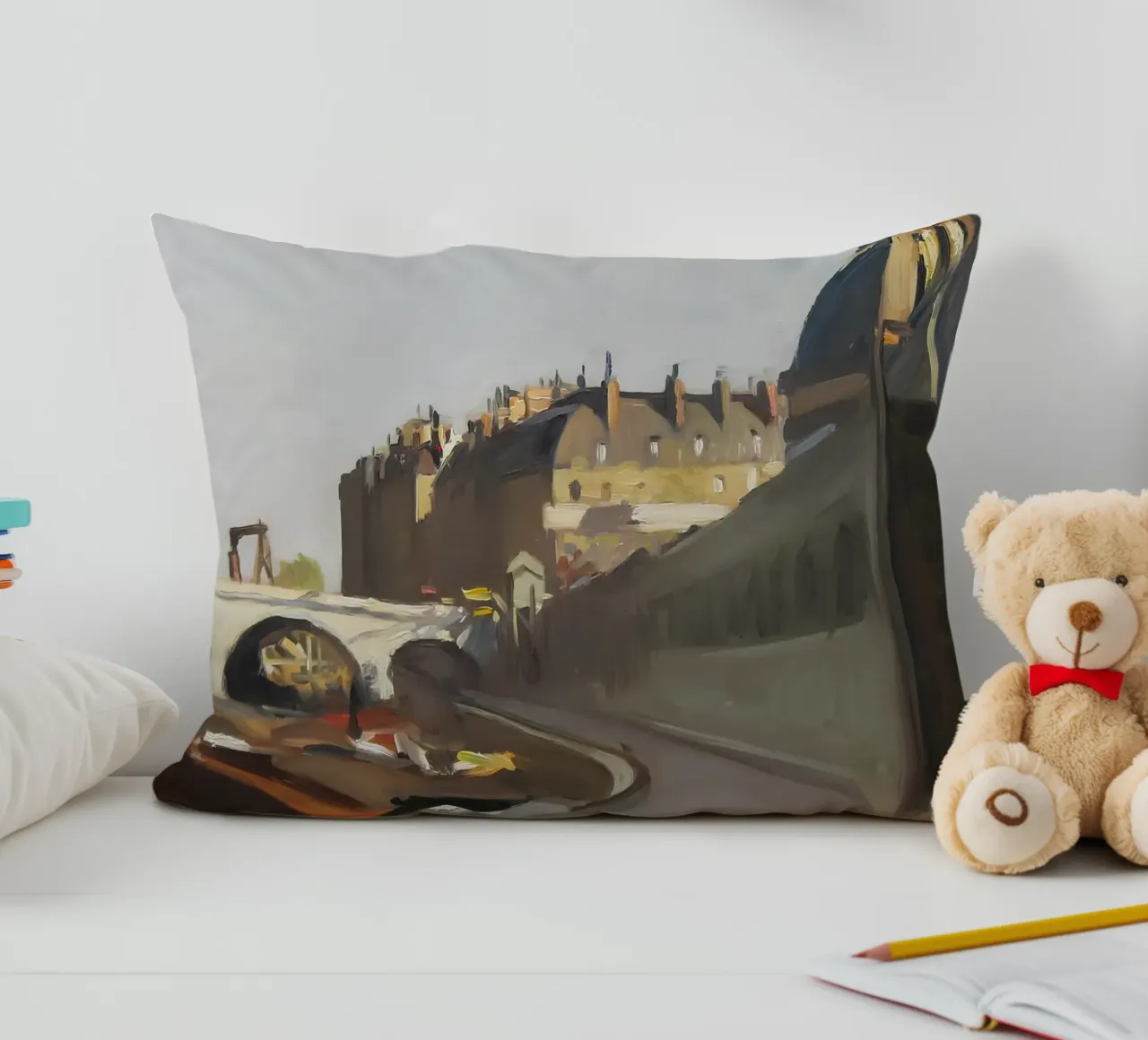 Hopper's "Dock of Grands Augustins" - Parisian Impressionism decorative cushion by NorwesClub