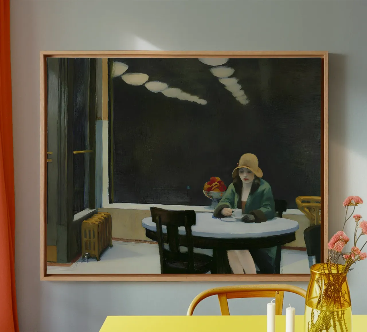 Hopper's "Automat" - Amerikaans realisme & stedelijke eenzaamheid Print canvas met Baklijst van NorwesClub