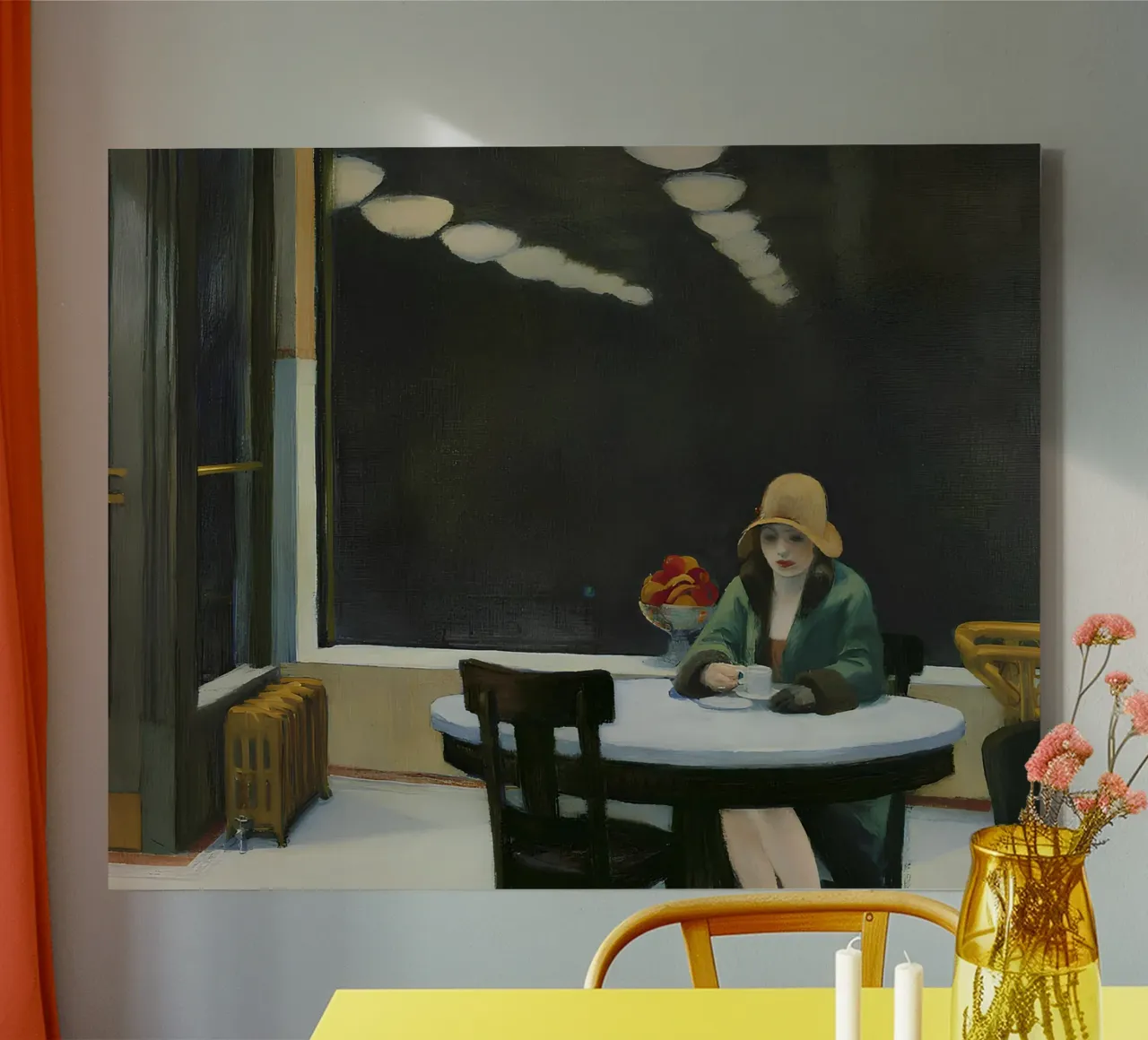 Hopper's "Automat" - Amerikaans realisme & stedelijke eenzaamheid Print canvas met Baklijst van NorwesClub