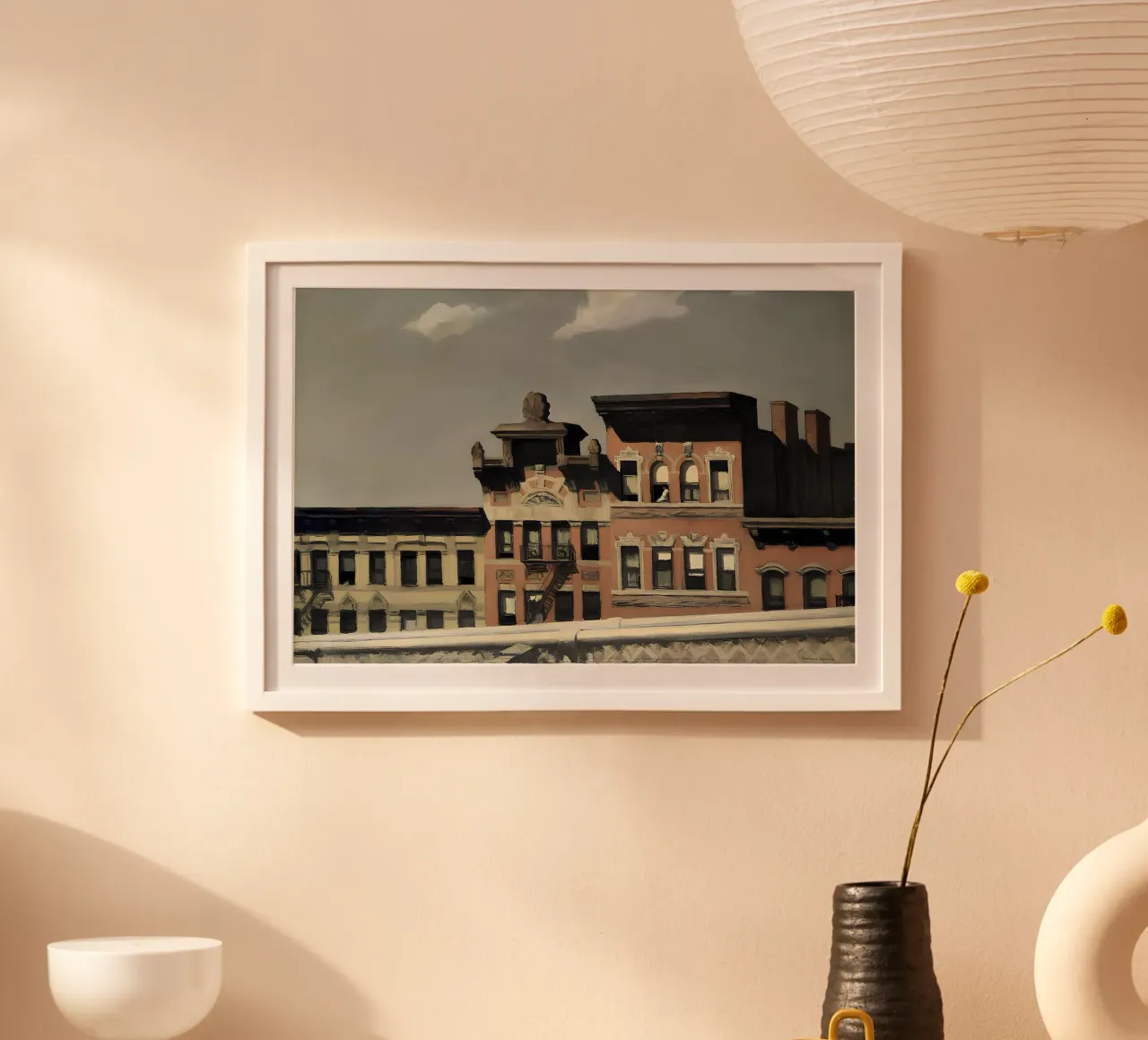 Hopper's "Williamsburg Bridge" - NYC Realisme & Stedelijk Landschap poster met houten frame van NorwesClub