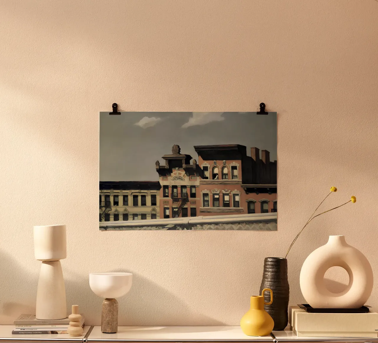 Hopper's "Williamsburg Bridge" - NYC Realisme & Stedelijk Landschap poster met houten frame van NorwesClub
