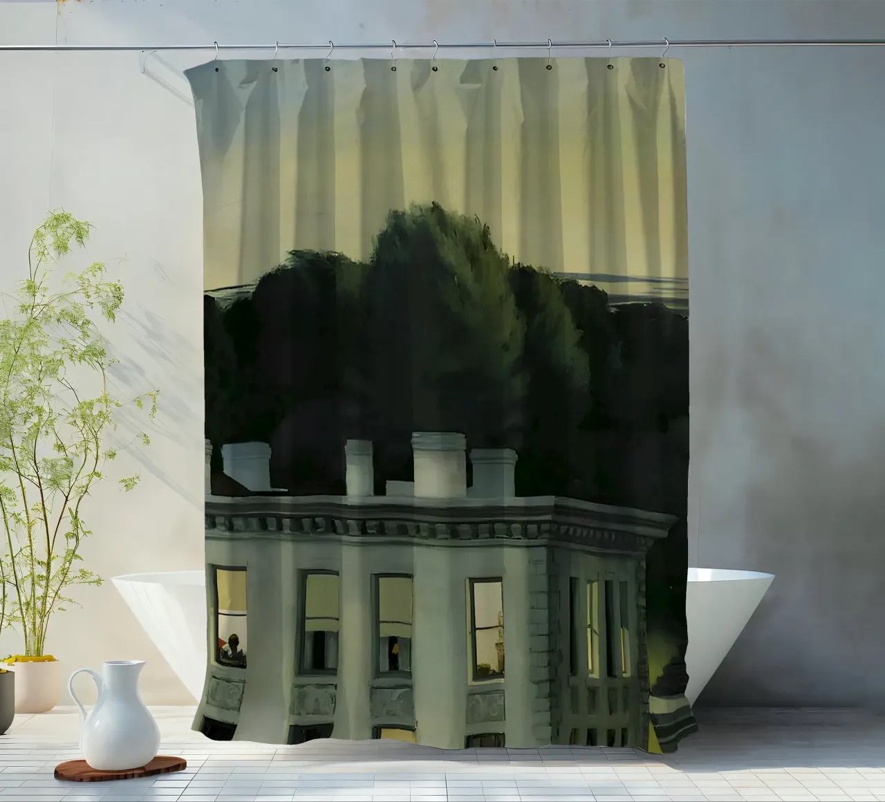 La "Casa al crepuscolo" di Hopper - Realismo americano e solitudine serale tenda da doccia da NorwesClub