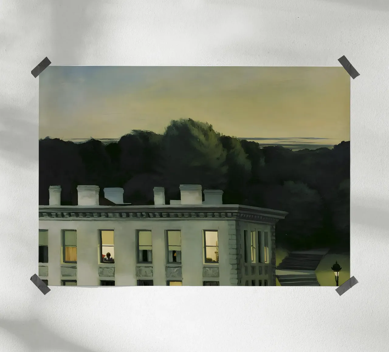 Hoppers "Haus in der Abenddämmerung" - Amerikanischer Realismus und Abendstimmung Poster mit Aluminium Rahmen von NorwesClub