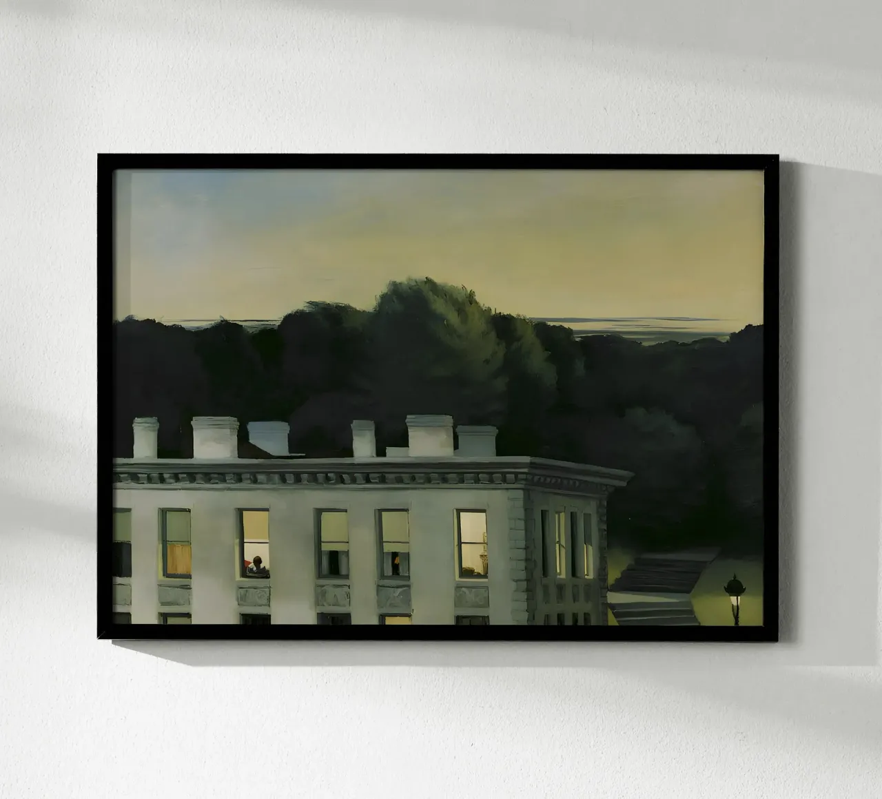Hoppers "Haus in der Abenddämmerung" - Amerikanischer Realismus und Abendstimmung Poster mit Aluminium Rahmen von NorwesClub