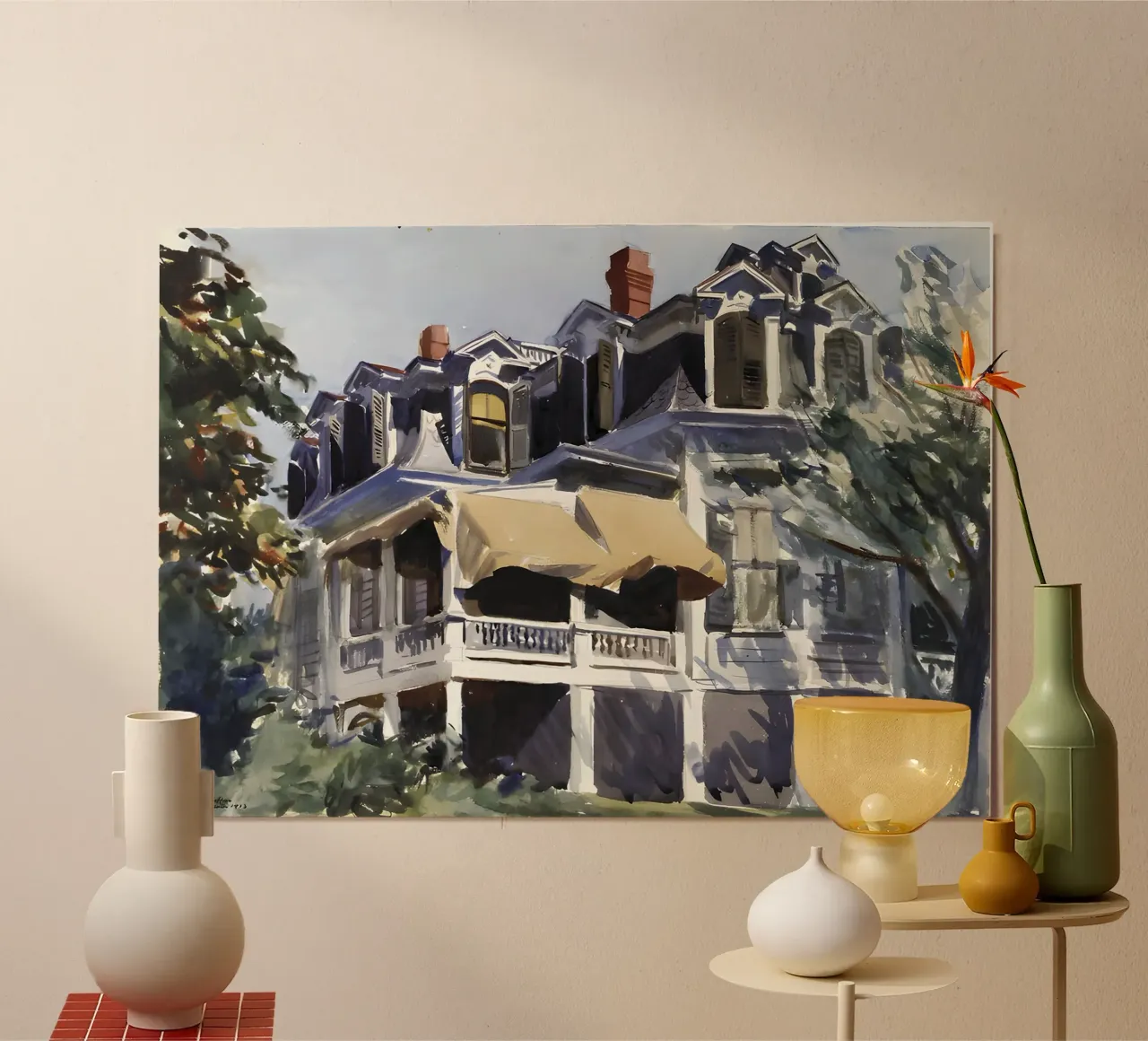 Il "Tetto a mansarda" di Hopper - Acquerello americano e architettura poster da NorwesClub