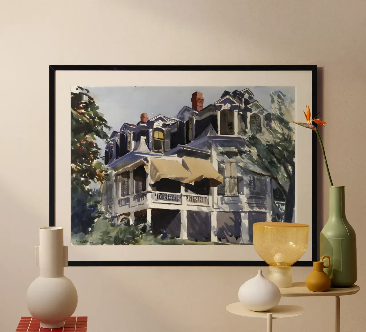 Il "Tetto a mansarda" di Hopper - Acquerello americano e architettura poster da NorwesClub