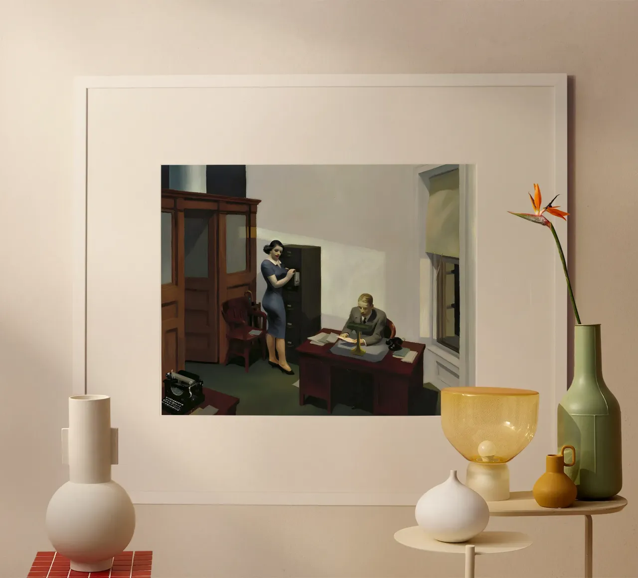 L'"Ufficio di notte" di Hopper - Realismo americano e isolamento urbano poster con telaio in legno da NorwesClub
