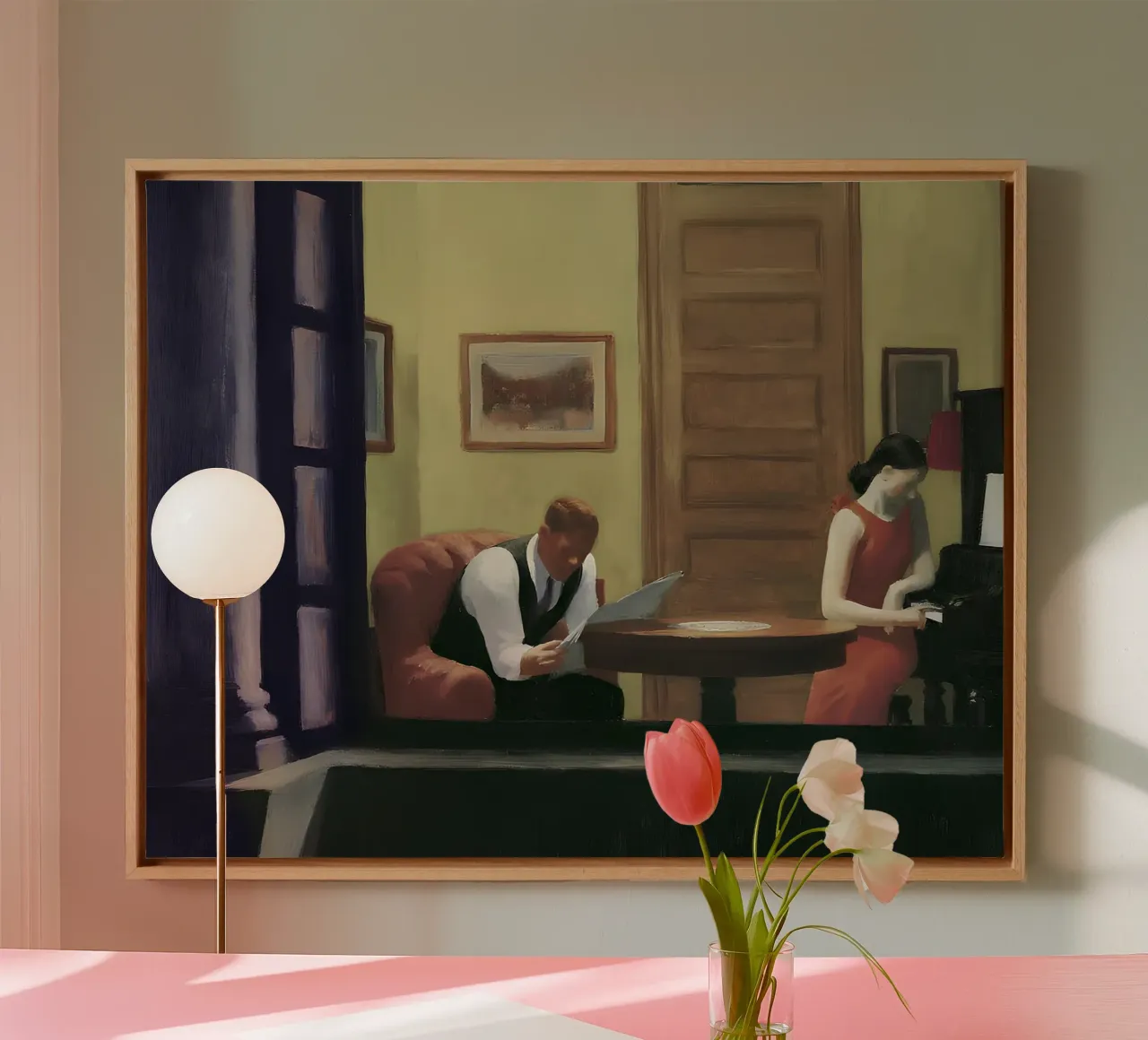 Hopper's "Kamer in New York" - Amerikaans realisme en stedelijke intimiteit canvas met Baklijst van NorwesClub