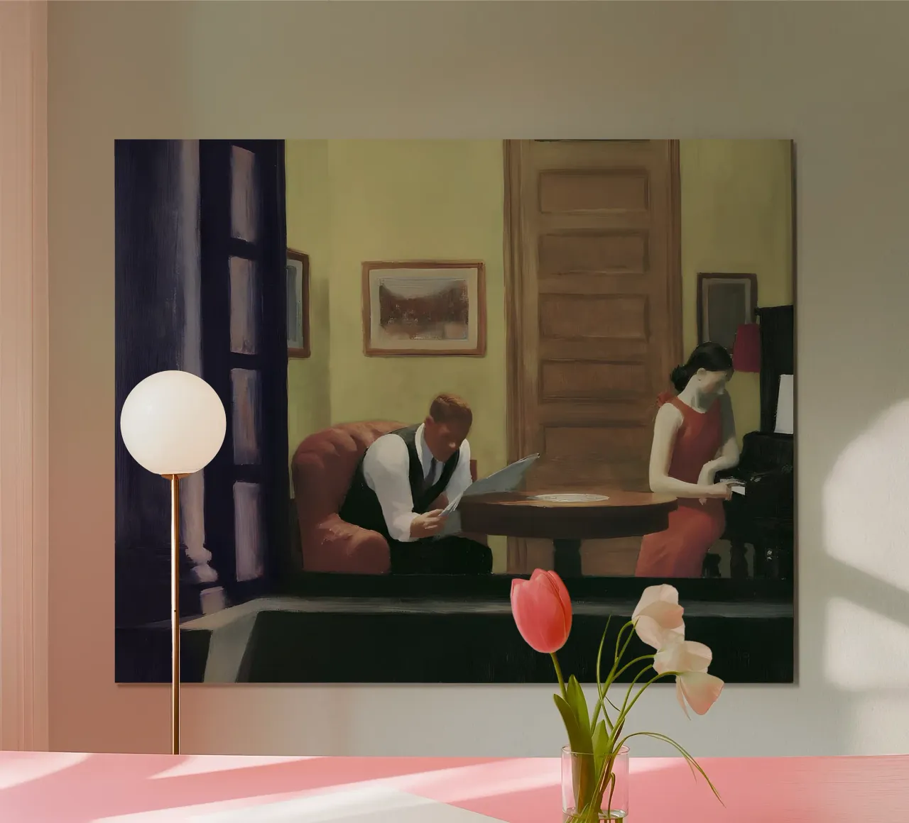 Hopper's "Kamer in New York" - Amerikaans realisme en stedelijke intimiteit poster met houten frame van NorwesClub