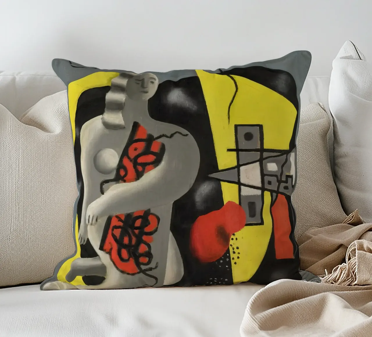 La danseuse au triangle jaune de Léger - Fig. cubiste et moderniste coussin de NorwesClub