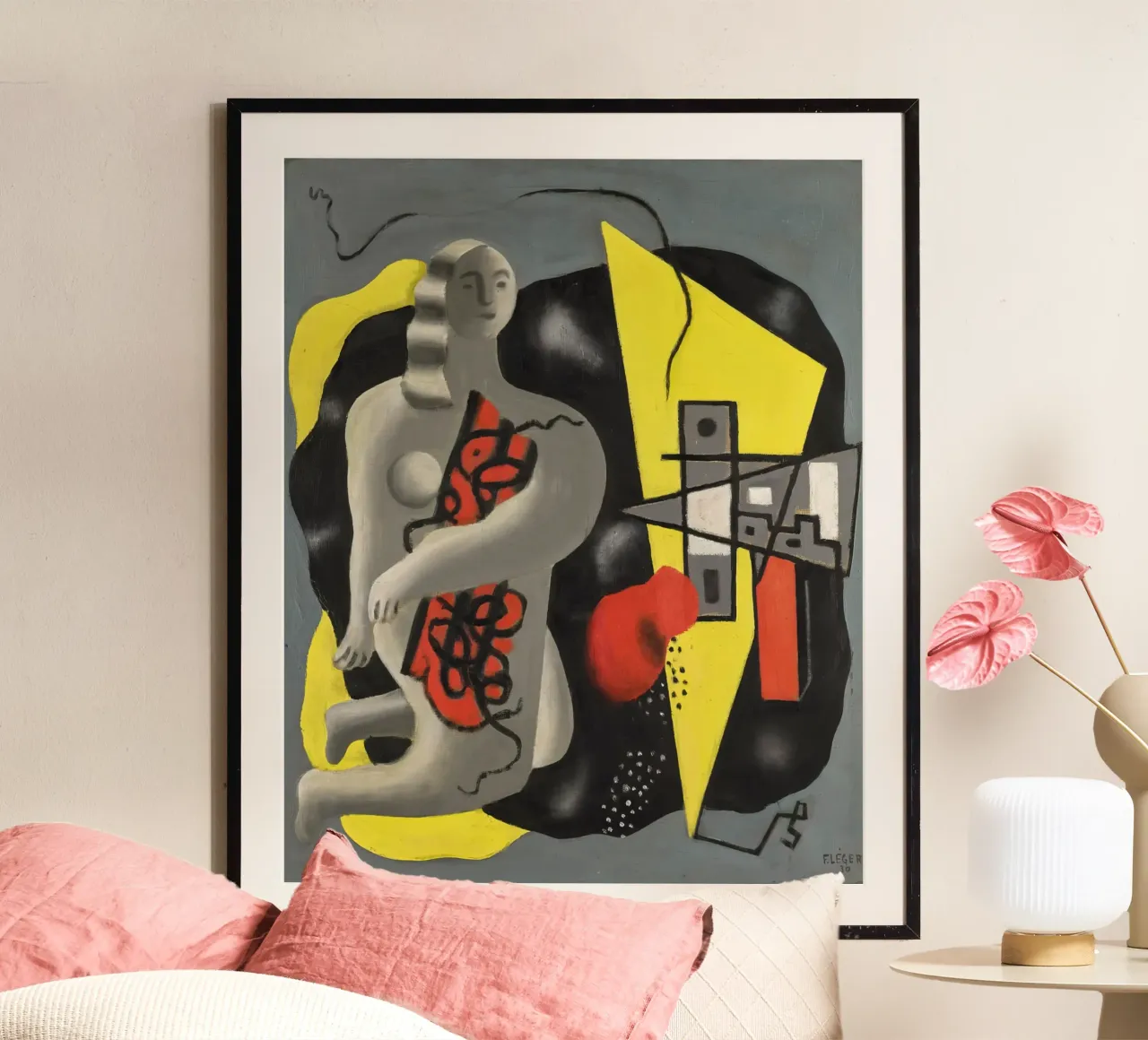 Légers "Tänzerin mit gelbem Dreieck" - Kubistische & modernistische Figur Poster mit Aluminium Rahmen von NorwesClub