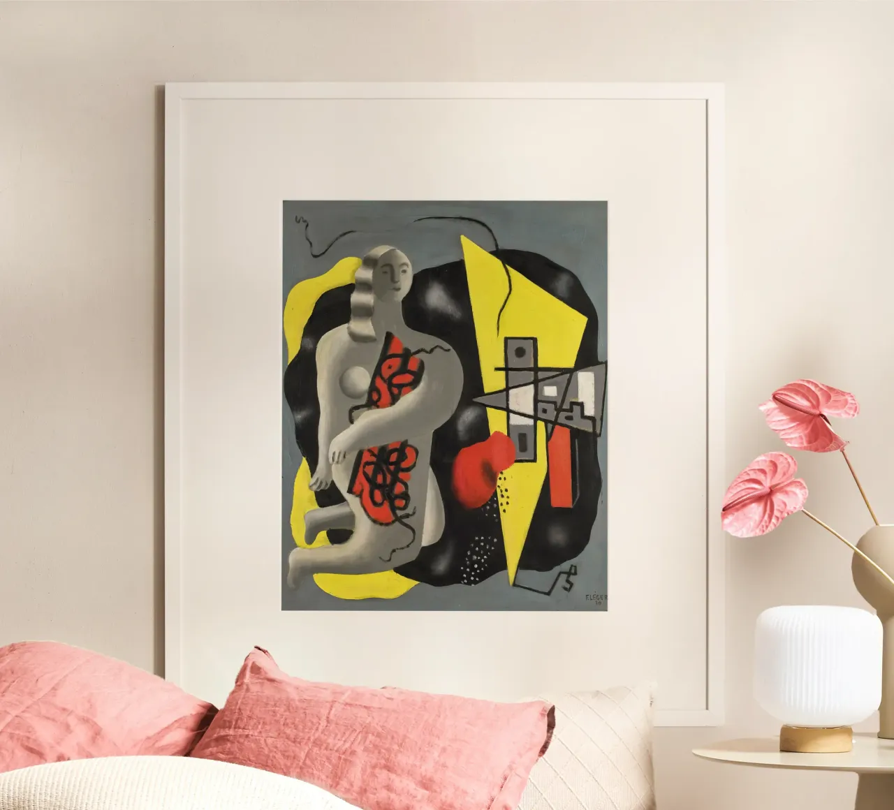 Légers "Tänzerin mit gelbem Dreieck" - Kubistische & modernistische Figur Poster mit Aluminium Rahmen von NorwesClub