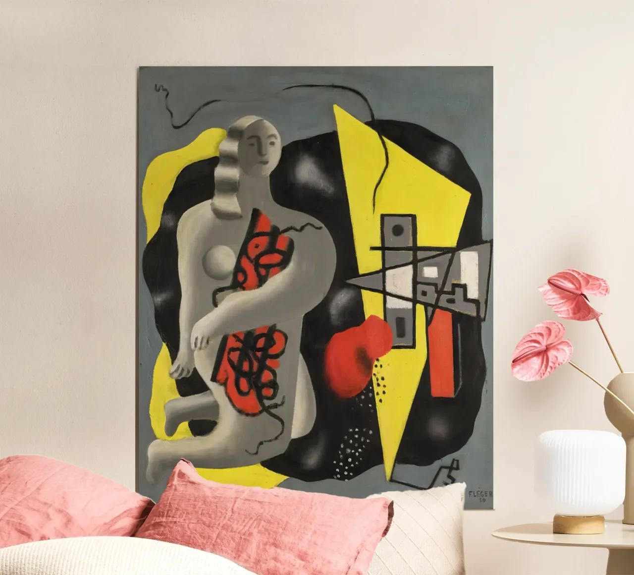 Légers "Tänzerin mit gelbem Dreieck" - Kubistische & modernistische Figur Poster mit Aluminium Rahmen von NorwesClub