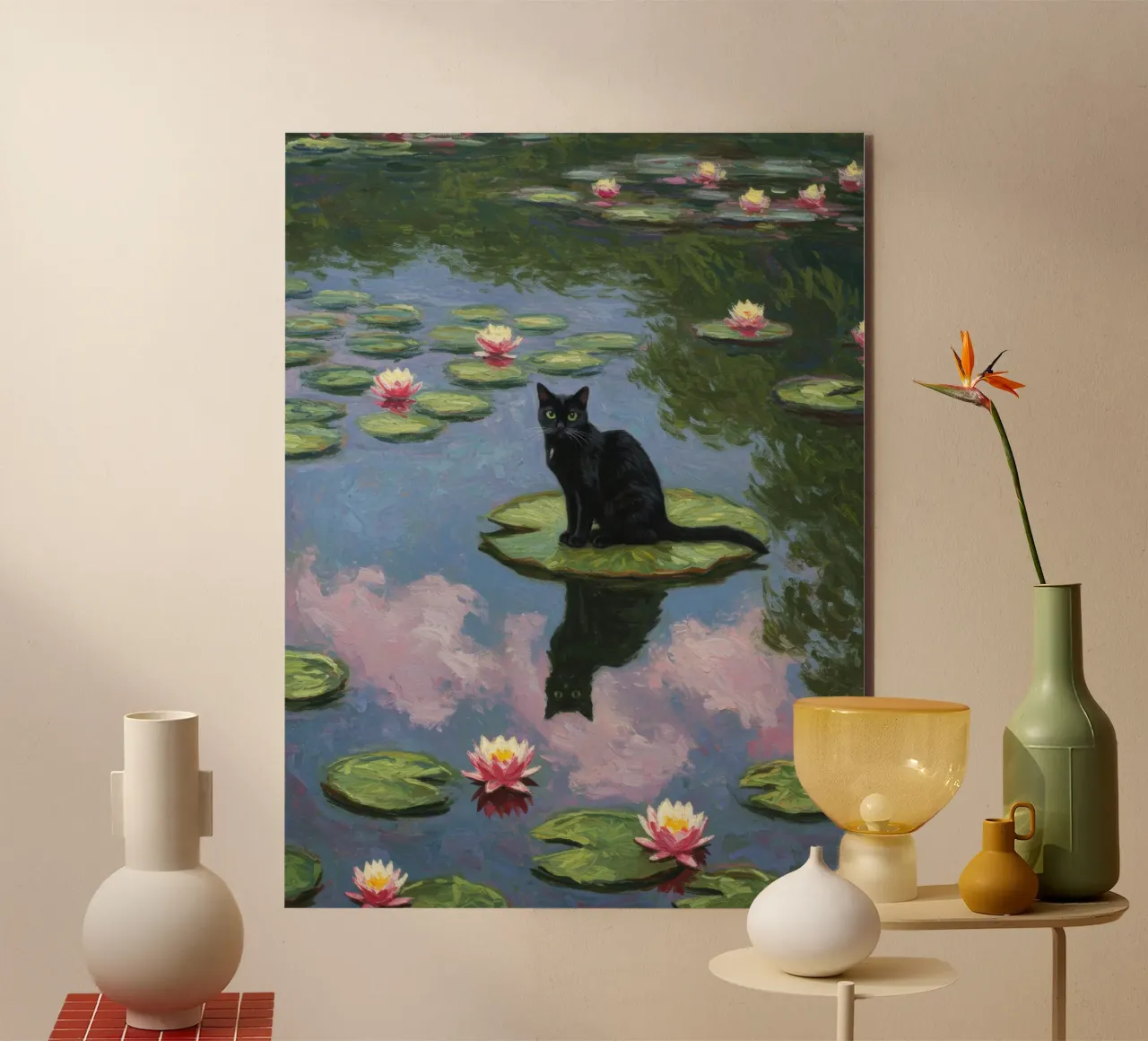 Ninfee Gatto nero alluminio dibond da Art Center