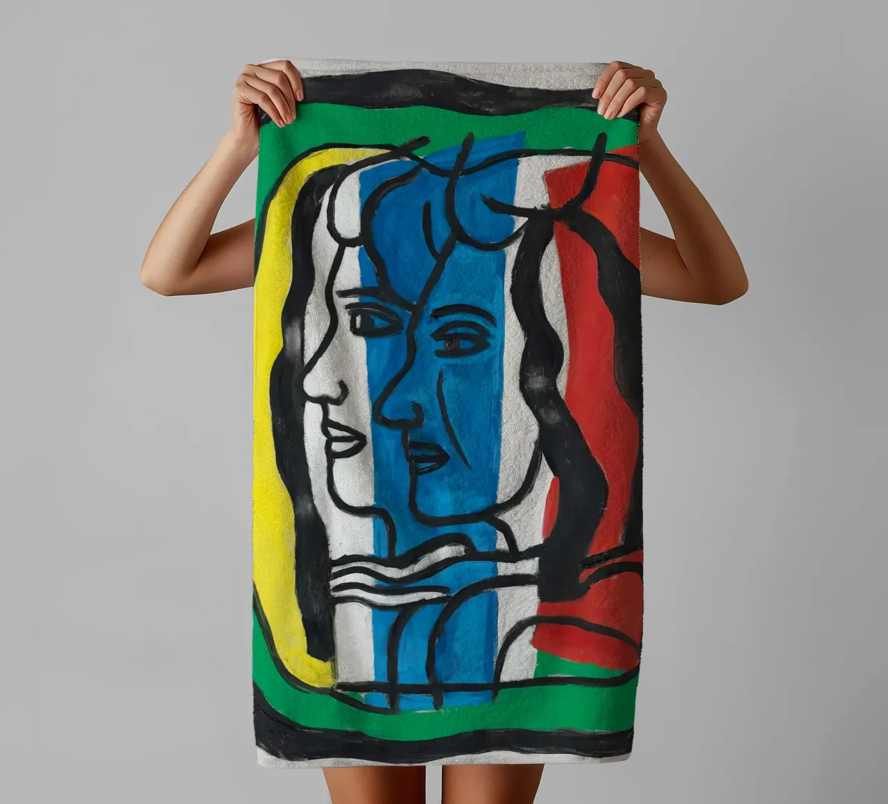 I "due profili" di Léger: ritratto cubista e figura moderna asciugamano da bagno da NorwesClub