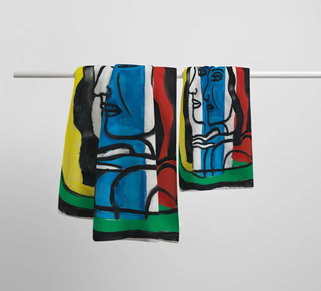 I "due profili" di Léger: ritratto cubista e figura moderna asciugamano da bagno da NorwesClub