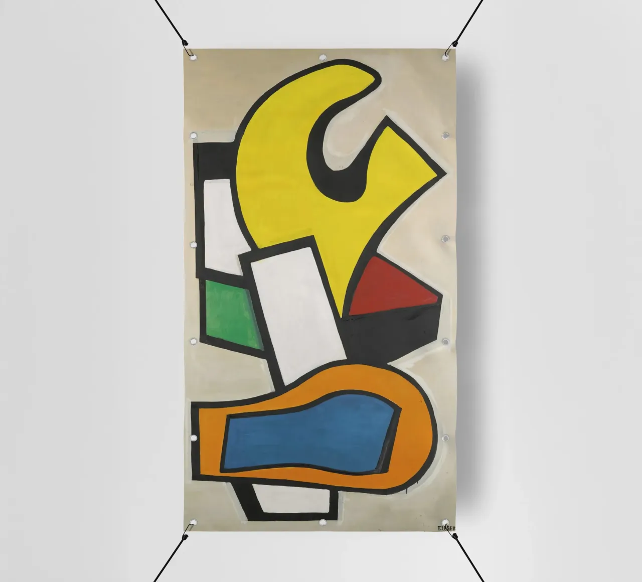Murale sur fond jaune" de Léger - Abstraction cubiste audacieuse et modernité De bâche pvc de NorwesClub