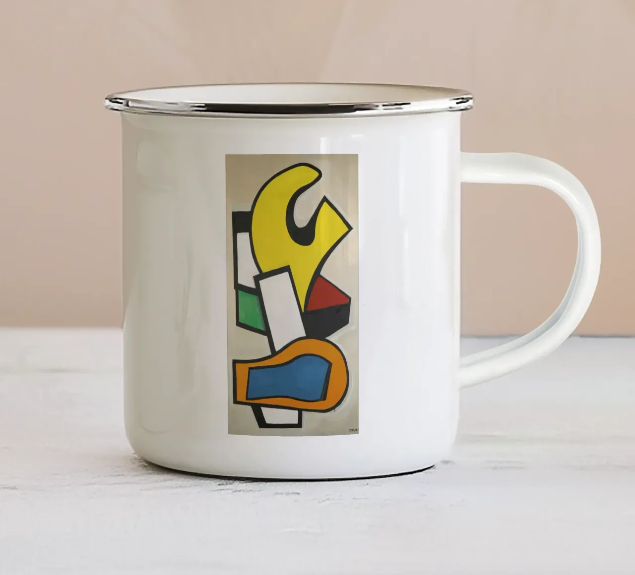 Murale sur fond jaune" de Léger - Abstraction cubiste audacieuse et modernité De mug en émail de NorwesClub