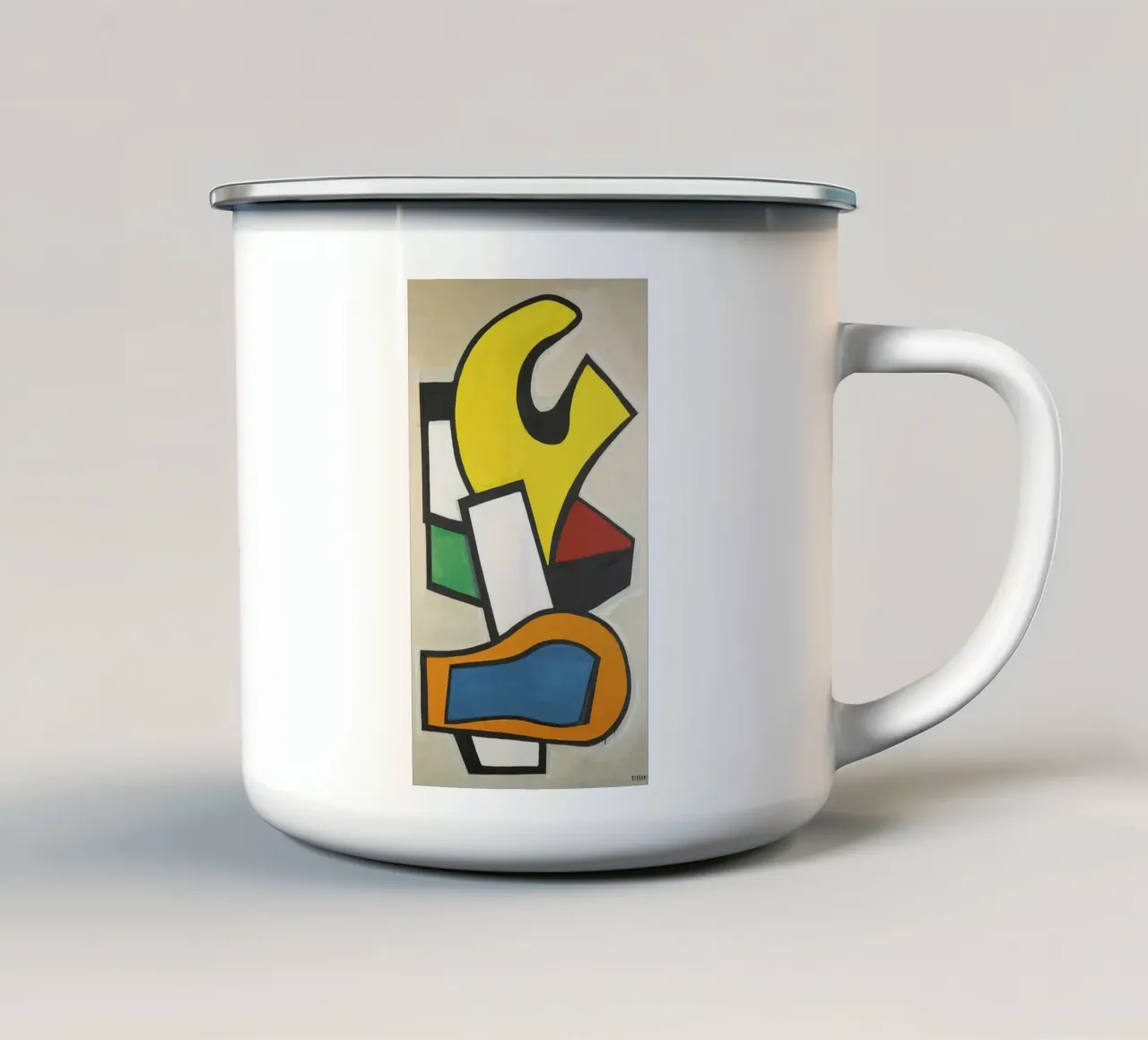 Murale sur fond jaune" de Léger - Abstraction cubiste audacieuse et modernité De mug en émail de NorwesClub