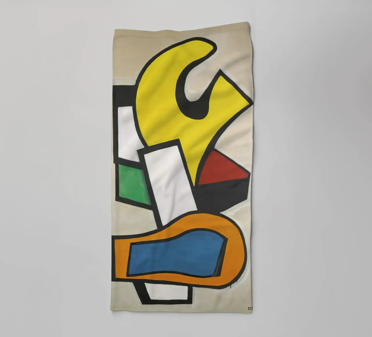 Murale sur fond jaune" de Léger - Abstraction cubiste audacieuse et modernité De serviette de bain de NorwesClub