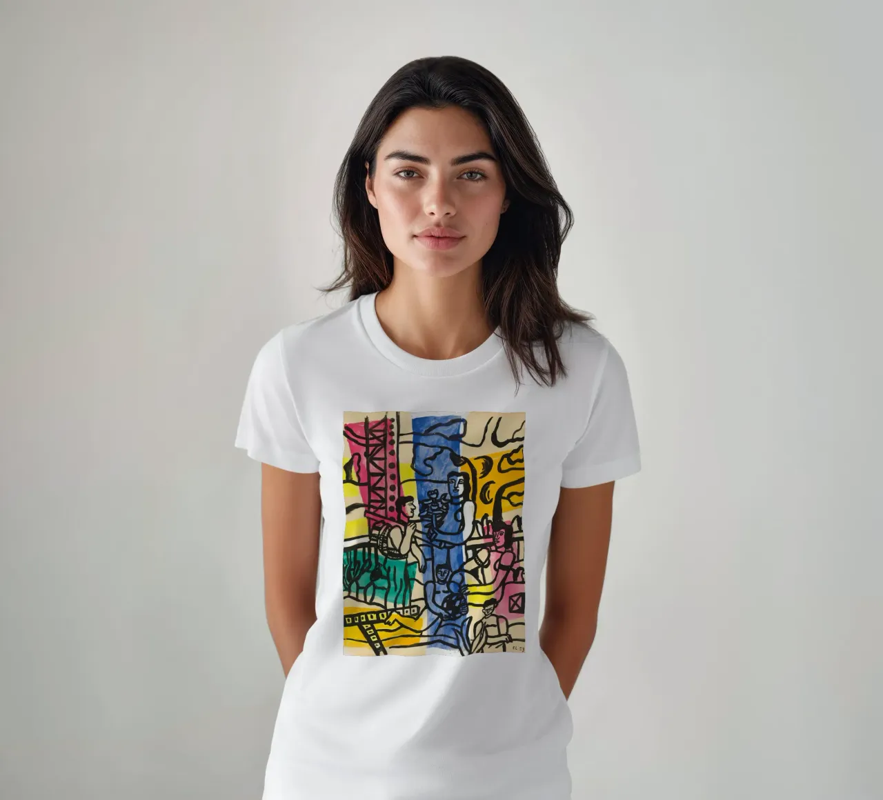 Lo "Studio per il camper" di Léger - Figure cubiste e colori vivaci. t-shirt da NorwesClub