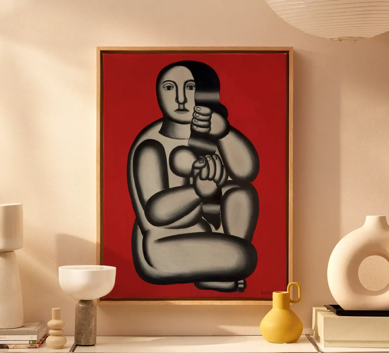 F. Léger "Woman on Red" - Purist Cubist Figure Art Print canvas with Floater frame by NorwesClub