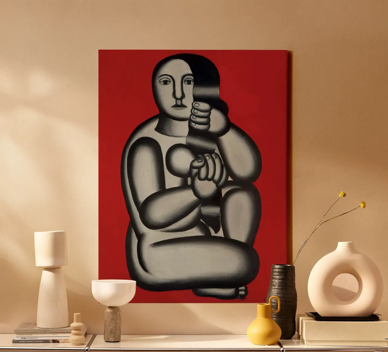 F. Léger "Woman on Red" - Purist Cubist Figure Art Print canvas with Floater frame by NorwesClub