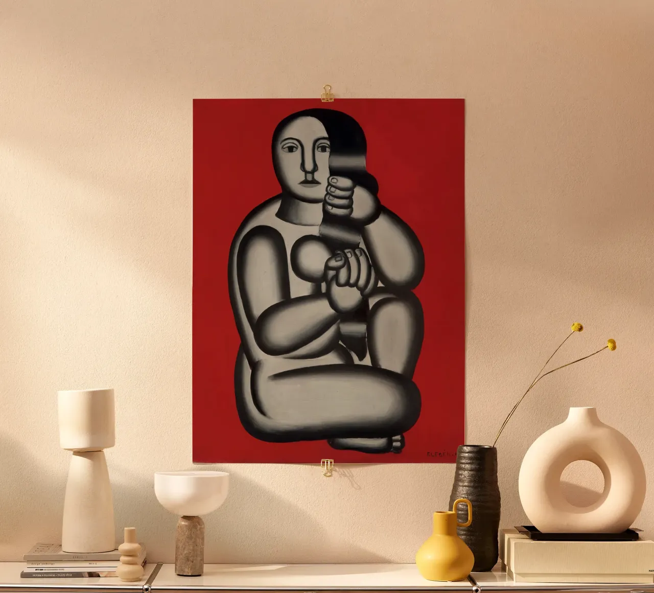F. Léger "Woman on Red" - Purist Cubist Figure Art Print poster de NorwesClub