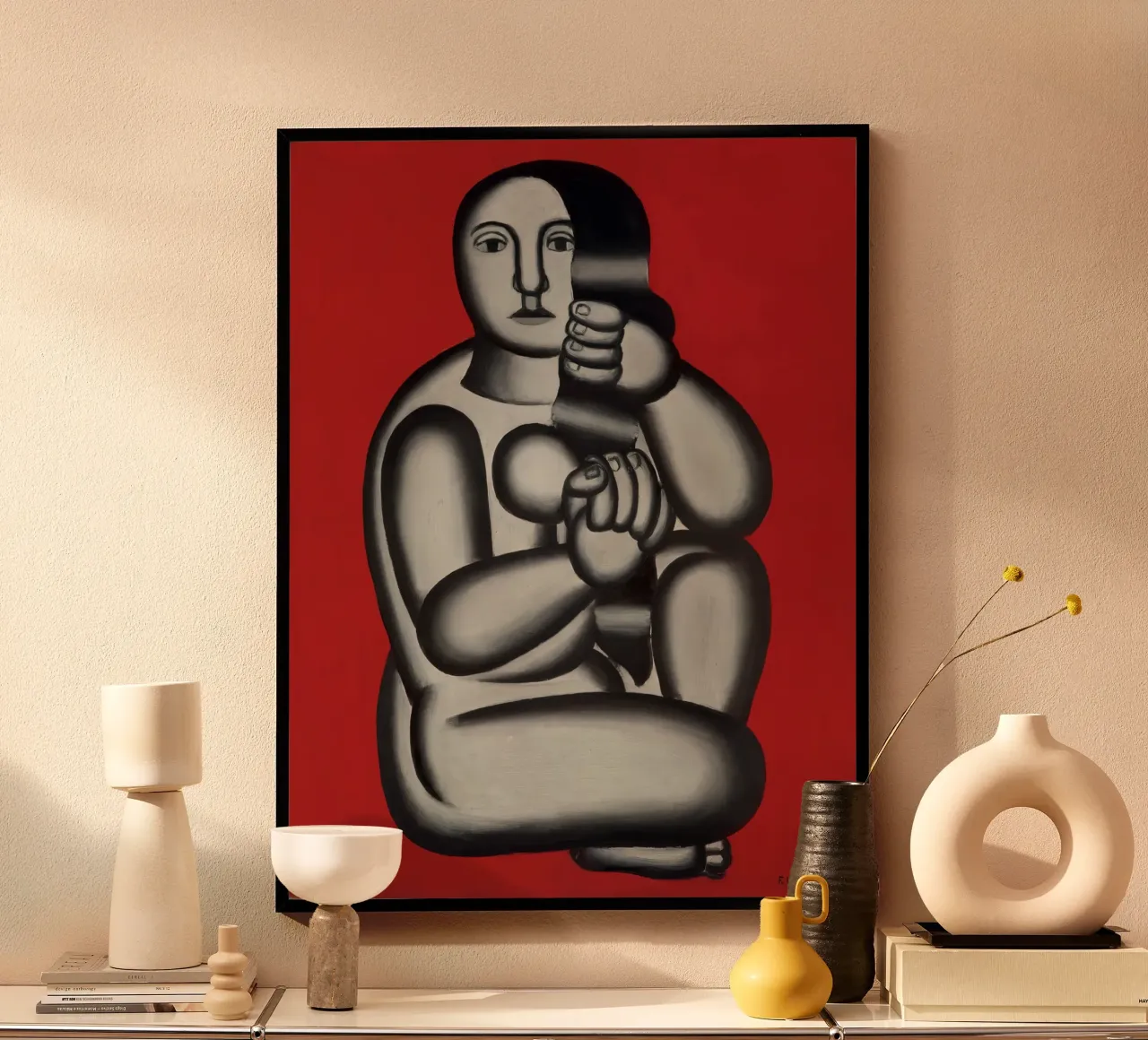 F. Léger "Woman on Red" - Purist Cubist Figure Art Print poster de NorwesClub