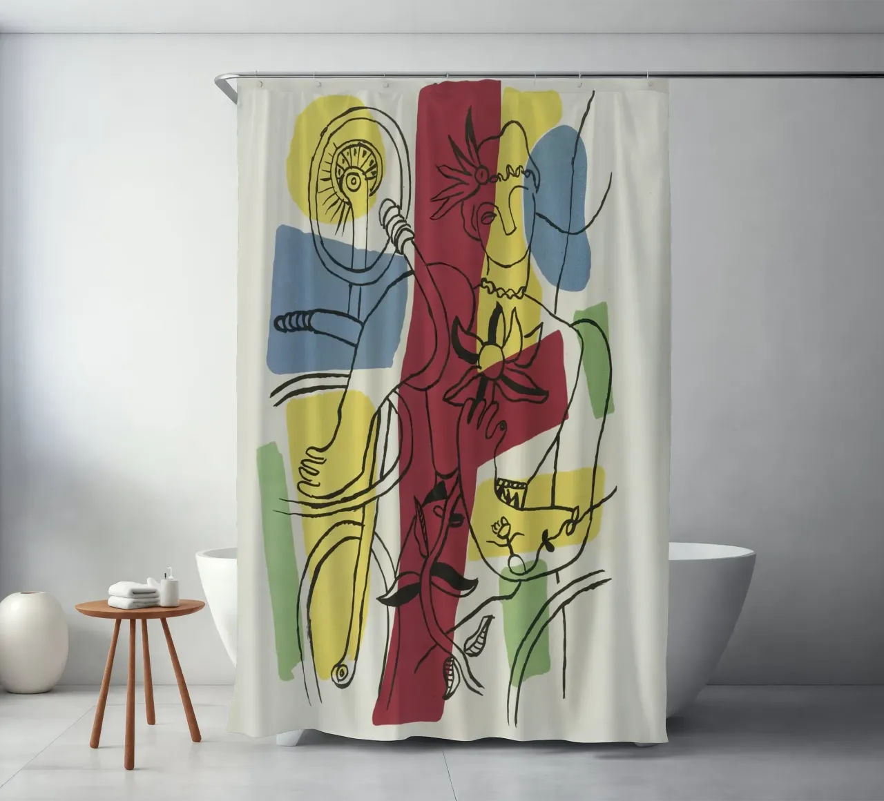 F. Léger "Cirque" - Grabado abstracto acróbata postcubista cortina de baño de NorwesClub