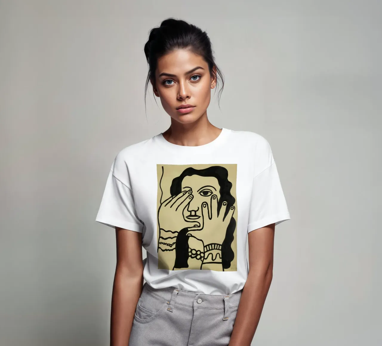 F. Léger "Donna capelli neri" - Ritratto grafico moderno stampato t-shirt da NorwesClub